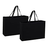 Coztie Baumwolltasche Schwarz, 2 Stück Groß Einkaufstasche 45 x 35 cm Baumwollbeutel Stoffbeutel, Jutebeutel, Stoffbeutel Unbedruckt für Wäsche Sport Shopping Wiederverwendbare Jutebeutel Unbedruckte