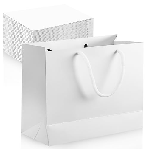 Bolsas De Regalo Bolsas De Papel Con Asas Bolsa Regalo Grande Bolsas Regalo Papel Reutilizable Para Cumpleaños Boda Fiesta Envoltura De Regalo Graduación 10 Pcs (Blanco) (Blanco, 27 * 8 * 21cm)