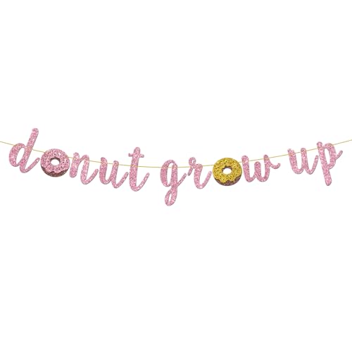 Donut Grow Up Banner Gender Reveal Baby Shower Party Decor Baby Girl Birthday Party Decor Pink Glitter