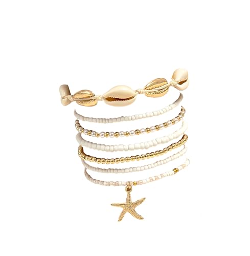 GAUEIOUR - GAUEIOUR Starfish Shell Summer Beach Beaded Bracelets for Women Boho Holiday Layered Stackable Jewelry Accessories Prsents