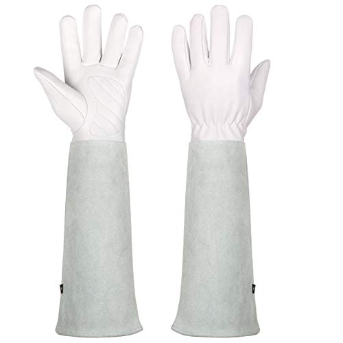 Lalafancy Gardening Gloves for Women and Men, Rose Pruning Thorn & Cut Proof Long Forearm Protection Gauntlet, Breathable Goatskin Leather Work Garden Gloves
