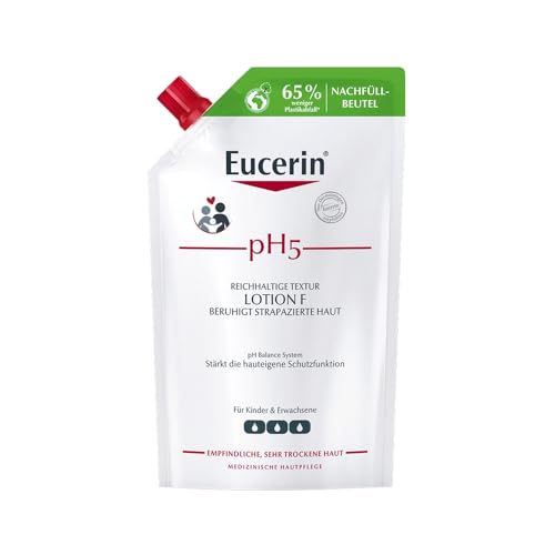 Eucerin pH5 Beruhigende Lotion Nachfüllbeutel 400 ml, reichhaltige Körpercreme mit Dexpanthenol & Glycerin spendet langanhaltend Feuchtigkeit, intensive Hautpflege für strapazierte, empfindliche Haut