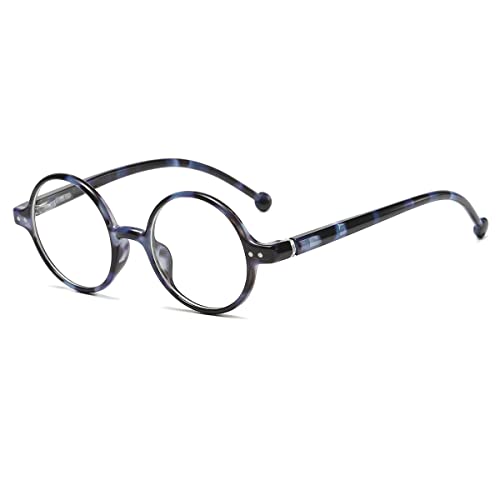 JOVAKIT Retro Round Blue Light Blocking Glasses for Women Men, Literary Vintage Style Non-prescription Computer Eyeglasses (All Blue Tortoise)