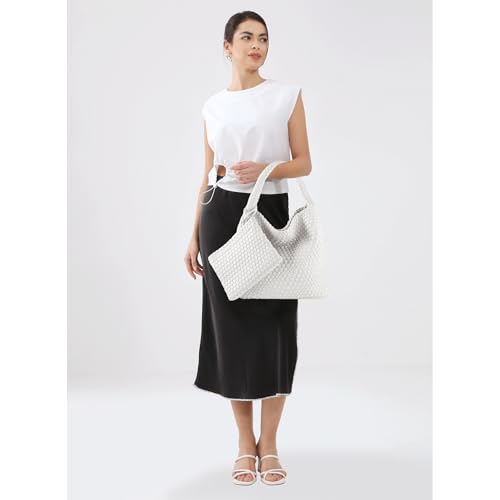 Image of Woven Bag for Women Vegan Leather Tote Bag Large Summer Beach Travel Handbag and Purse Retro Handwoven Shoulder Bag