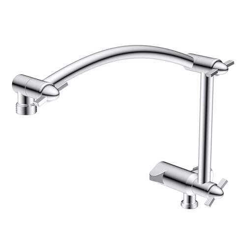 Hibbent Metal 16'' Shower Head Extension Arm with 3-way Diverter Valve, Brass Flexible Height & Angle Adjustable Shower Arm Extender for Rain Showerhead, Stainless Steel Pipe Height Extendin