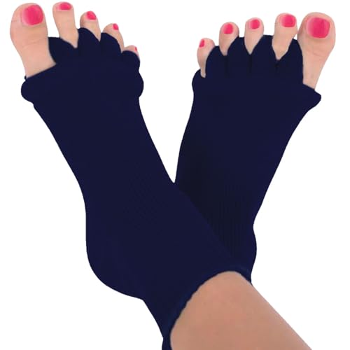Image of Foot Alignment Socks I Cotton Finger Toe Separator I Easing Bunion Hammertoe and Arthritis Pain Relief I Improving Posture & Increasing Flexibility I Free Size for Office Yoga Men & Women (Navy)