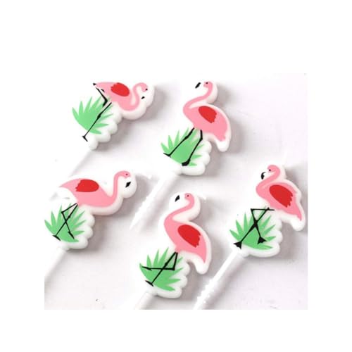Image of WP WANNA PARTY Flamingo Theme Cake Candles for Hawaiian, Summer, Tropical Theme Parties - Set of 5 Whimsical Pink Novelty Candles