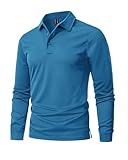 MAGNIVIT Men's Outdoor Performance Long Sleeve Tactical Polo Shirt Pique Jersey Golf Workout Polo Shirt Blue Green XL