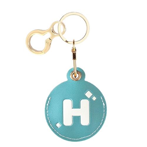 Personalized Initial Letter Leather Keychain Holder Case Compatible with AirTag,Cute Protective Air Tag Cover with Keyring,Anti-Scratch Finder GPS Tracker Case for Pets Keys Wallet(H)