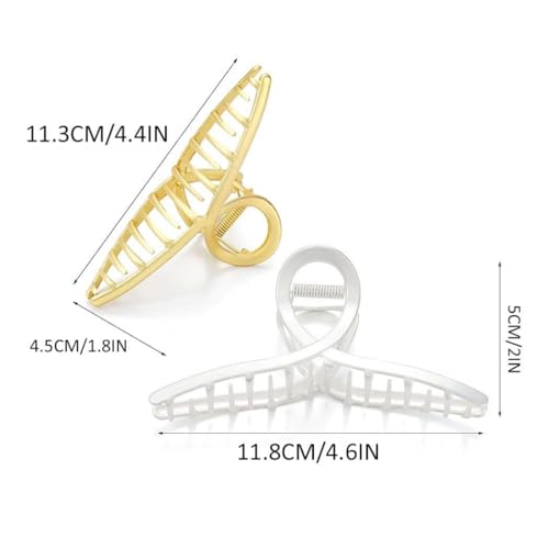 Big Hair Claw Clips Gold Shark Barrette Metal Hair Clamps Strong Hold Barrette Large Hair Accessories for Women and Girls (2 Pieces)