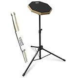 keepdrum DP-BK8 Schlagzeug-Übungspad schwarz 8 Zoll mit Stativ und Drumsticks