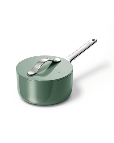 Image of Caraway Nonstick Ceramic Sauce Pan with Lid (1.75 qt) - Non Toxic, PTFE & PFOA Free - Oven Safe & Compatible with All Stovetops (Gas, Electric & Induction) - Sage
