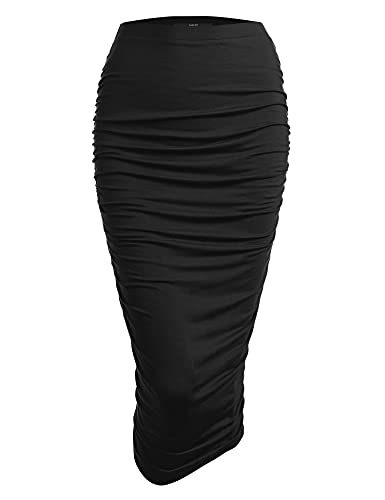 Made By Johnny MBJ WB1147 Womens Elegant High Waist Pencil Skirt with Side Shirring XXXL Black