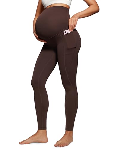 CRZ YOGA Dam, butterlyx, gravidleggings med fickor, hög midja, gravidbyxor, ogenomskinliga, gravida, yogaleggings – 64 cm/71 cm, Varm flödningsbrun, 44