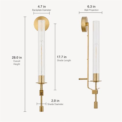 LIGHTLAND Gold Wall Sconce, 28 Inch Modern Metal Glass Wall Light Fixture, Wall Lamp for Living Room Bedroom Hallway (Pack of 1) by LIGHTLAND - Used condition - Image 3