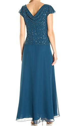 J Kara Women's Long Beaded Cowl Neck Flutter Sleeve Gown Dress, Teal/Multi, 10 #TOP1