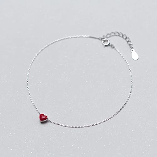 Bracelet de cheville argent et cœur rouge : l'élégance raffinée d'une maille émaillée