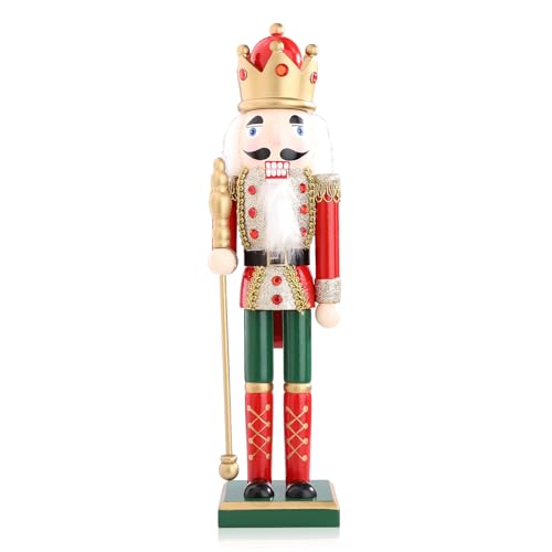 Ovewios Nutcracker Christmas Decor, 15 Inch Wooden Soldier Figurines, Festive Christmas Nutcrackers Gifts Winter Indoor Table Desktop Fireplace Decorations