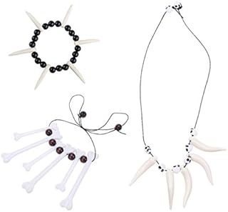 Amosfun 3pcs Halloween Jewelry Bone Necklace Sabre Tooth Necklace and Bracelet Costume Fancy Dress for Women Men