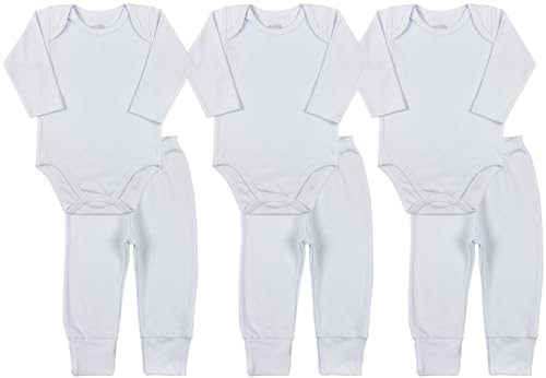 Kit Bebê Body e Calça Branco Liso Básico 6 peças - 3 Bodies e 3 Calças de Suedine Fio 40/1 Penteado