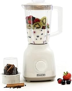 Daifort 2 in 1 Food Jug Blender with 1.6L Plastic Jar | Stainless Steel Blades, 2 Speed Control with Pulse | Smoothie Blender with Coffee/Spice Grinder Mill Included | 1.6L, 400W (Ivory White)