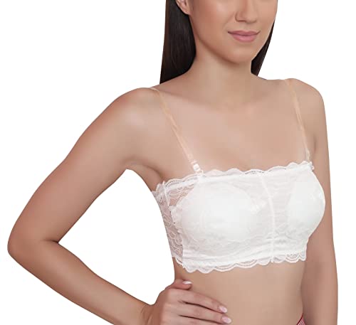 Image of GLAMORAS Womens Nylon Lace Spandex Padded Non Wired Floral Lace Tube Bra Strapless Padded Seamless Hook Closure Bra, Free Size