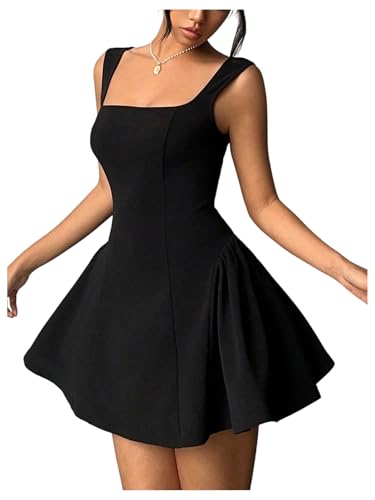 Image of GORGLITTER Women's Square Neck Bow Open Back Tank Dresses A Line Swing Mini Night Out Birthday Dress Black and White Small