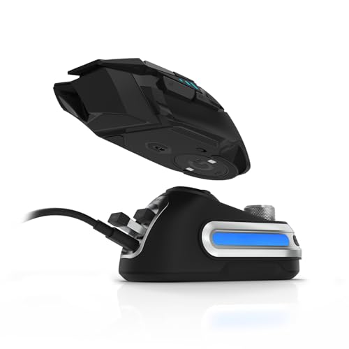 Fanxoo G-Power Ladestation für Logitech G502 G502X Plus G903 G703 G Pro Wireless 1Gen 2Gen 3Gen Kabellose Maus mit RGB-Licht und Computer-Lautstärkeregler(Ohne Maus) (Black)