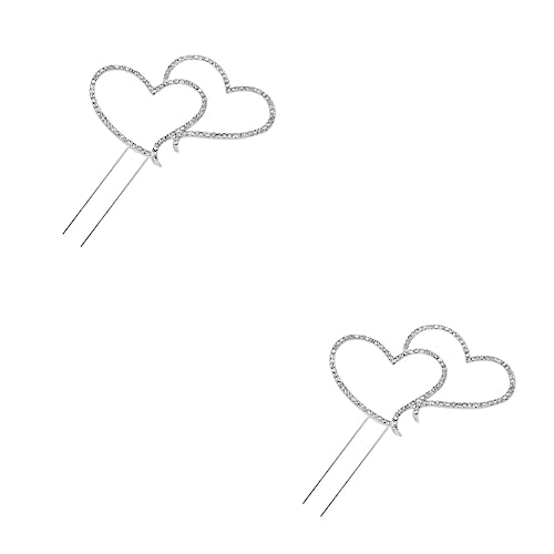 PRETYZOOM 2 Piezas Doble Corazón Pastel Topper Oro Cupcake Topper Boda Aniversario Pastel Boda Ducha Decoraciones Corazón Decoración De La Corazón