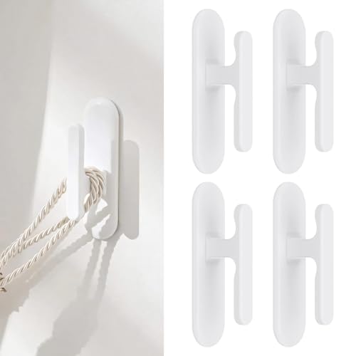 4 Pcs Quality Blind Cord Safety Device, Blind Cord Hooks Adhesive Wall Hook Cleat Hooks Stick on Blinds for Windows Stick to The Wall (White)