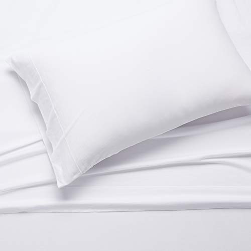 Amazon Basics Cotton Jersey 3 Piece Bed Sheet Set, Twin, White, Solid #TOP1