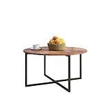 HOJINLINERO Couchtisch Rund,Beistelltisch,Sofatisch,Kaffeetisch,Metall Untergestell und Einer Tischplatte Aus Holz,Industriellen & Skandinavischen Interieur Design,Wohnzimmertisch,Modern,Schwarz