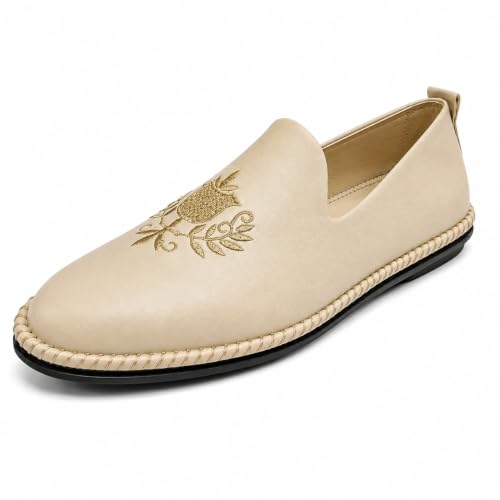 Image of Punjabi Mojaris Mens Shoes Cream Wedding for Groom,Traditional Indian Footwear Ethnic Peshawari Slippers