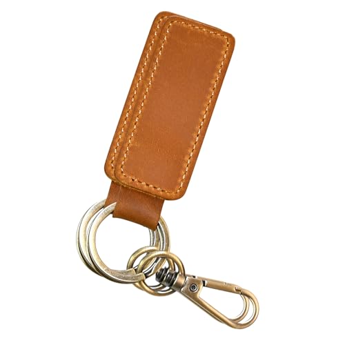 SolidSS Personalized Leather Keychains Car Key Holder for Men & Women (1Pack Light brown)