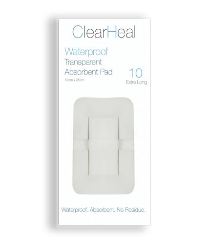 Waterproof Sterile Plaster Transparent Adhesive Bandages 10cm x 25cm x 10pcs Film Dressings Second Skin Breathable Swimming Wounds HRT Cesarian C Section Scar (Long with Pad)