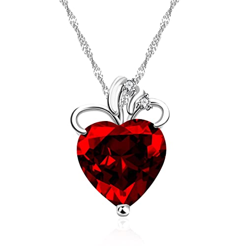 Image of Tobestu Platinum Plated Heart Cubic Zirconia Solitaire Pendant Necklace Crystal Red Heart Necklace Mother's Gift N437 (Red)