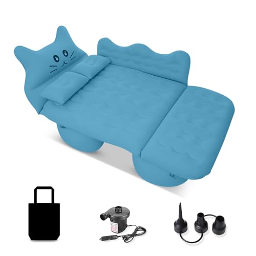 Ergocar Auto Luftmatratze Glückliche Katze Aufblasbare Matratze mit Pumpe Air Bett Camping Auto Kissen für Reisen Camping Hinterhof Strand (Blau)
