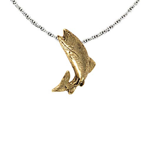Rainbow Trout Leaping Pendant, Gold Plated, 1.25 Inches, 100% Handmade in the USA, Steelhead, Fishing, Fish, Realistic, Metal, Necklace, Charm, Over 3100 Unique Designs