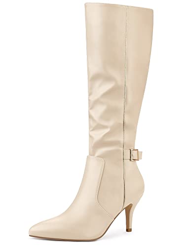 Allegra K Women's Pointy Toe Buckle Stiletto Heel Knee High Boots - Main Image