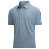Esabel.C Jacquard Golf Shirts for Men Moisture Wicking Short Sleeve Performance Dry Fit Active Mens Polo Shirts,Grey,L