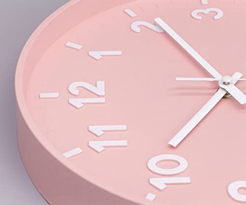 Jenlystime 12 Inch 3D Number Modern Wall Clock,Round Bright Colorful Dial,Non Ticking Silent Quartz Battery Operated Wall Clocks,Easy To Read Simple Style Decor Clock For Bedroom,Livingroom(Pink) #TOP2