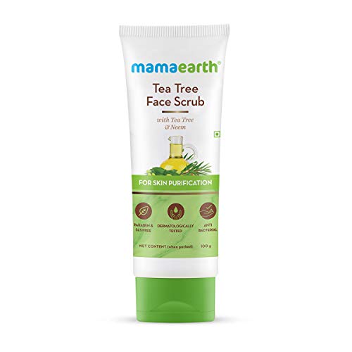 Mamaearth Tea Tree & Neem Face Scrub for Skin Purification | Gently Exfoliates & Cleanses Dirt | Controls Acne & Excess Oil | Suits All Skin Types | 3.53 Oz (100 g)