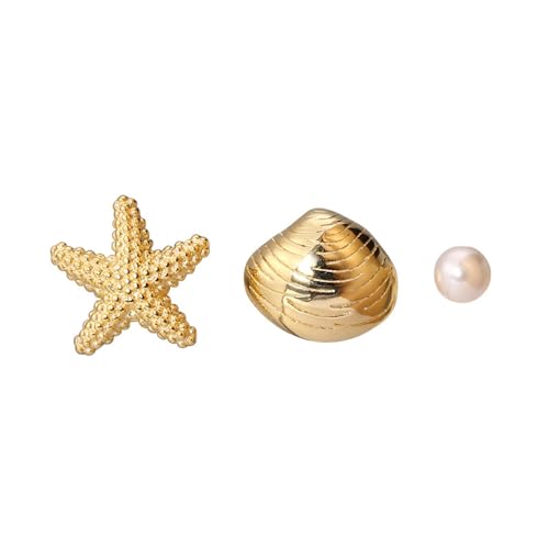 4pcs Cute Starfish Shell Pearl Conch Stud Earrings Set for Women Girls 925 Sterling Silver Hypoallergenic Ocean Sea Theme Tiny Small Cartilage Studs Tragus Post Earrings Nickel Free Multiple Piercing Ears Jewelry Gold
