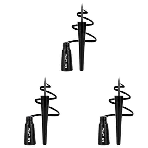 Image of BELLAVITA Intense Drama Waterproof Smudge Proof Eyeliner 3.5ml, Black, Matte Finish, Fast-Drying, Felt Tip Applicator, Enriched with Biotin (Pack of 3)