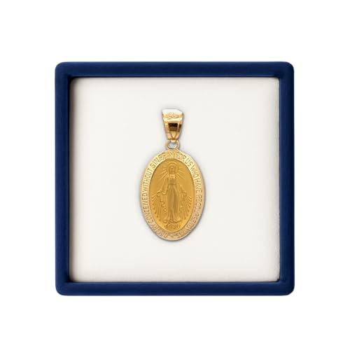 Cross+Crown Premium 14K Yellow Gold Virgin Mary Medal for Women & Men Durable Double-Bonded 14K Yellow Gold Virgin Mary Pendant for Necklace Women & Mens Gold Virgin Mary Medal with Premium Jewelry Box Handcrafted Religious Jewelry in the USA (XL)
