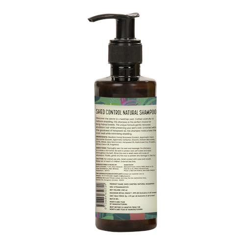 Image of HUFT Shed Control Natural Dog Shampoo (Over 12 Weeks) - Hempseed Oil - 200ml | Reduces Shedding & Promotes Healthy Coat | Best for Labrador, Golden Retriever & German Shepherd | for All Breeds