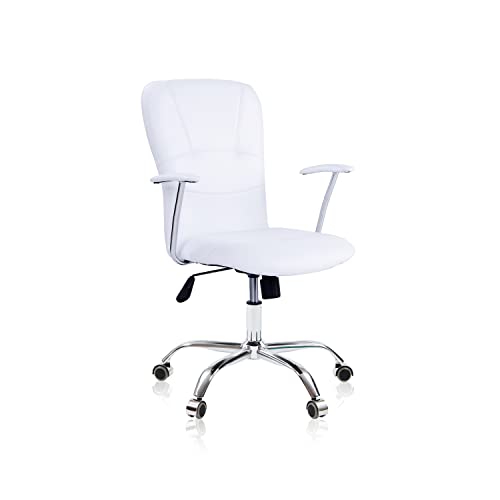Maggie, Silla de Escritorio Giratoria, Silla de Oficina o Despacho, Acabado en Símil Piel Blanco, Medidas: 64 cm (Ancho) x 64 cm (Largo) x 94-106 cm (Alto)
