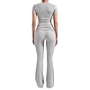 Women's 2 Piece Lounge Outfits Slim Short Sleeve Tops Low Rise Flare Leggings Sets Yoga Sweatsuit