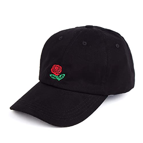 Gorra de béisbol de flores ajustable ZYFSHA sombrero bordado de algodón rosa negro para mujer y hombre