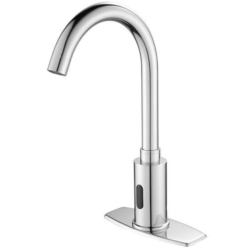 Robinet d'évier de salle de bain automatique sans contact avec détecteur de mouvement, robinet mains libres de cuisine commerciale avec plaque de...